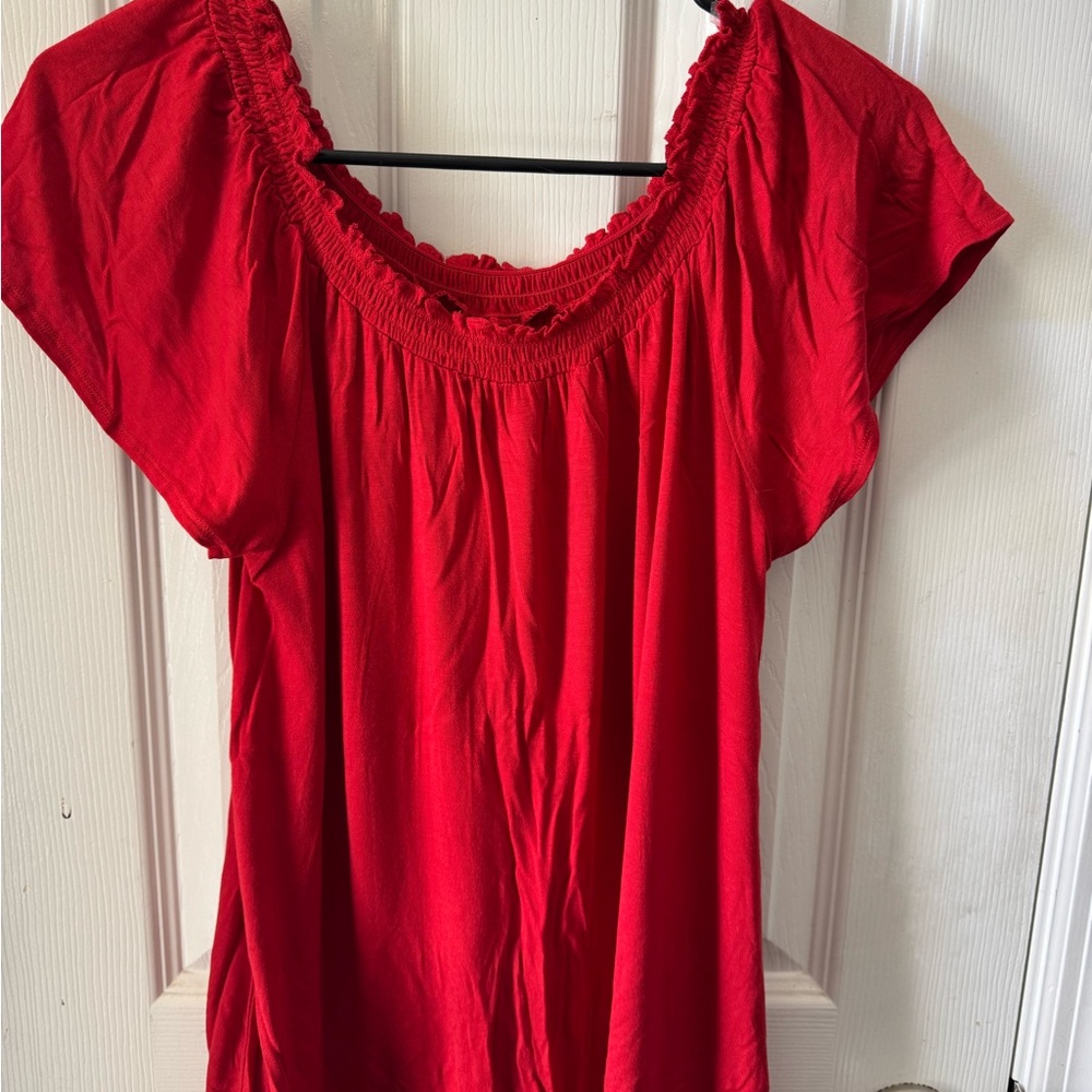 Belle Du Jour Red Flutter Sleeve Smocked Blouse